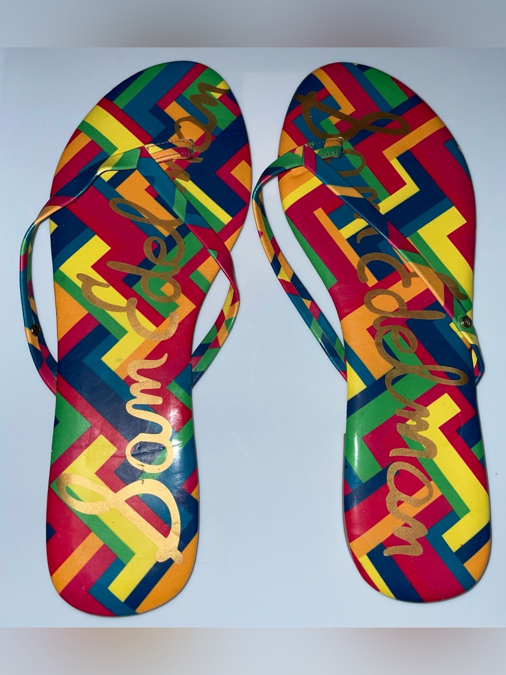 SAM EDELMAN COLORFUL GEOMETRIC PRINT THONG SANDALS / FLIP FLOP SIZE 10